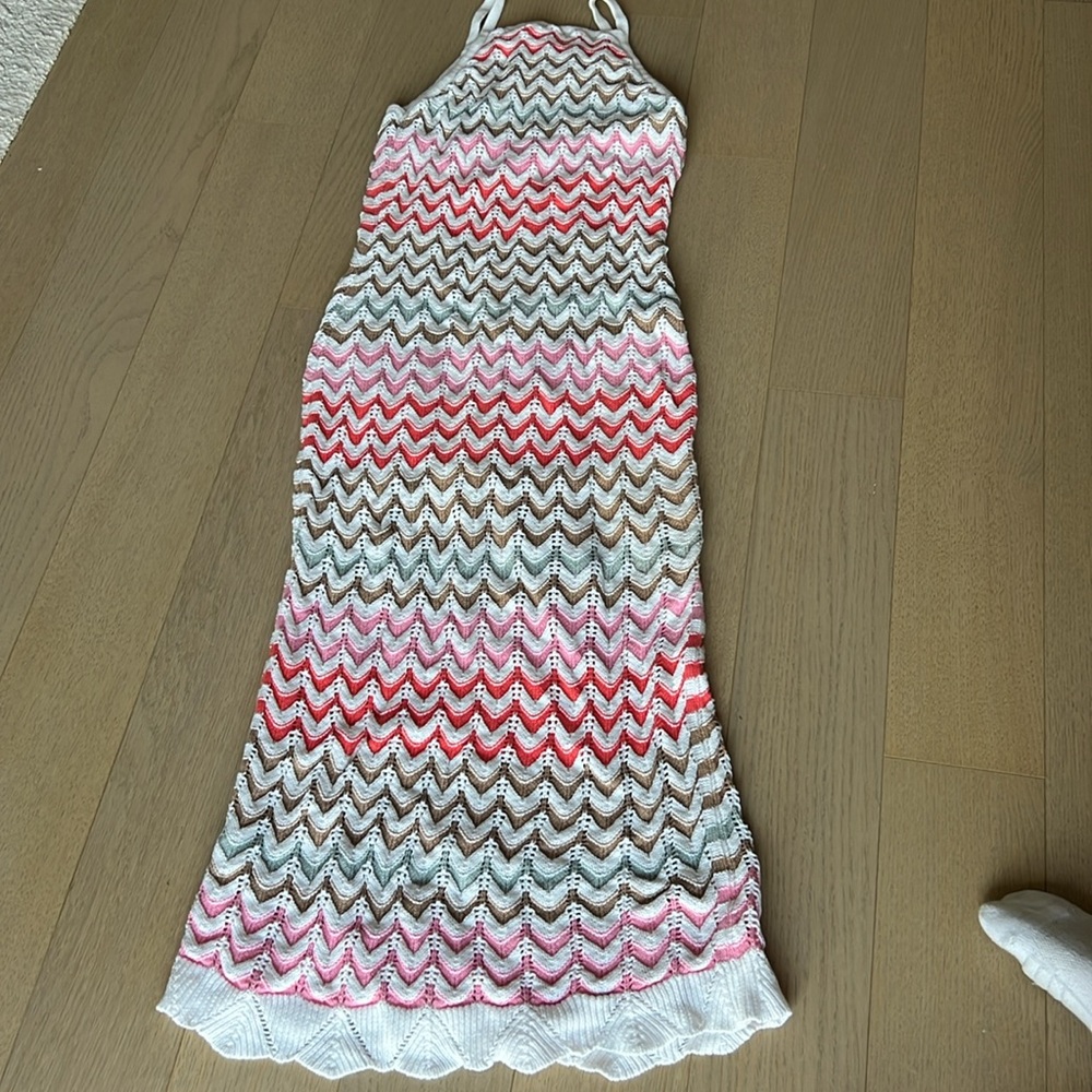 Z Supply Pink and White Ruffled Bodycon Sweater Dress - Picture 7 of 7